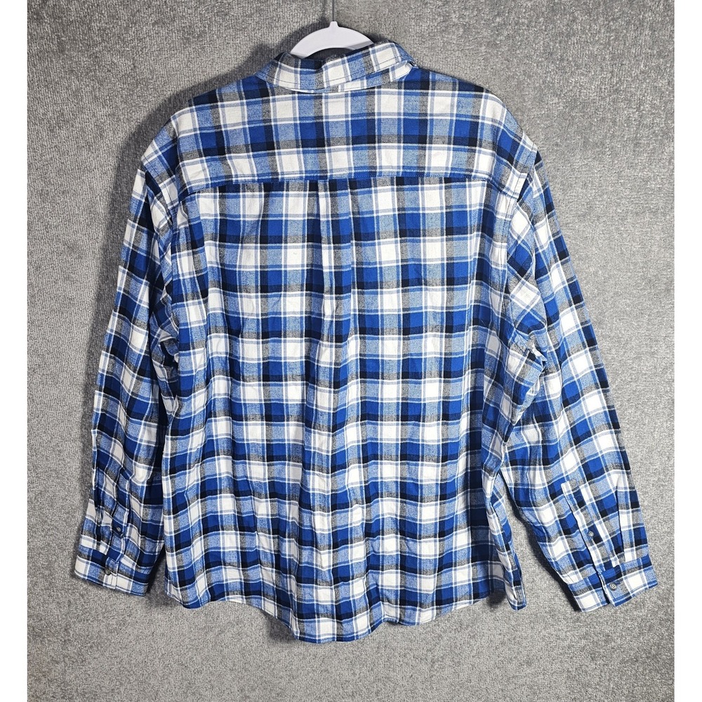 Eddie Bauer Flannel Button Down Shirt Mens Sz 2XL Blue White Plaid Long Sleeve - Picture 2 of 7